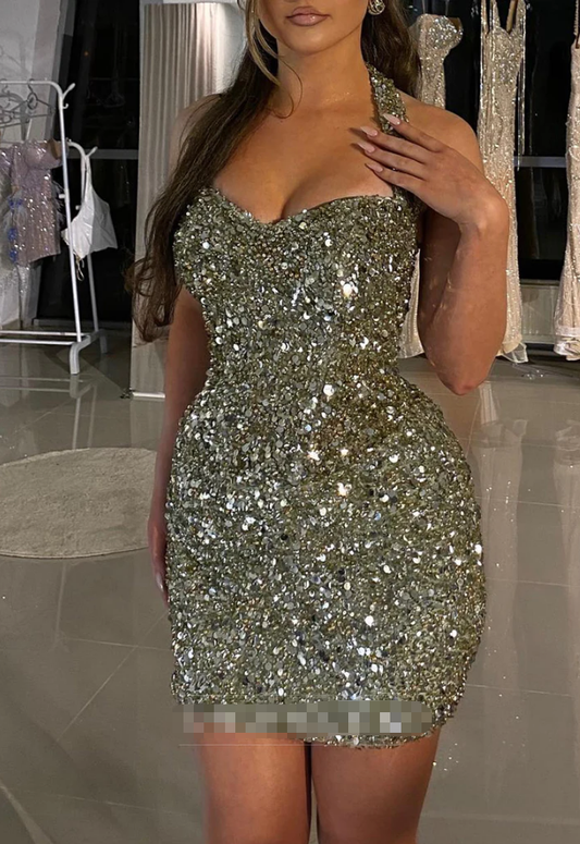 Sweetheart Straps Sequins Sparkly Sheath Party Homecoming Dress