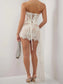 Sexy Strapless Lace Corset Draped Adjusted Dress Women White Black Red Lace Lace-up Bodycon Mini Dress Elegant Party Club Dress