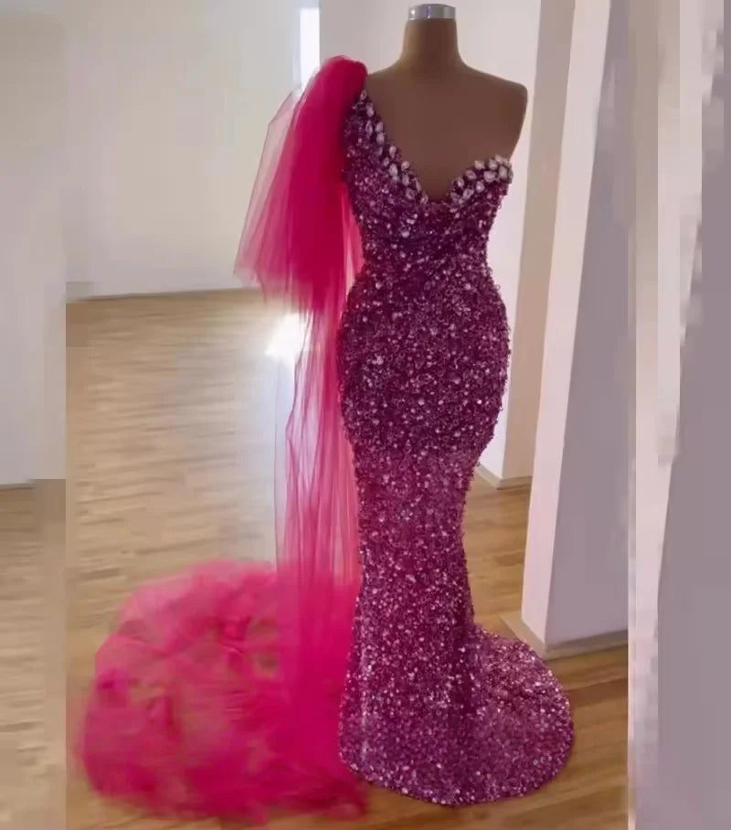 Fashion Sequins Beaded Mermaid Sweetheart Celebrity Prom Dress 2025 African Girls Wedding Party Dress Customized