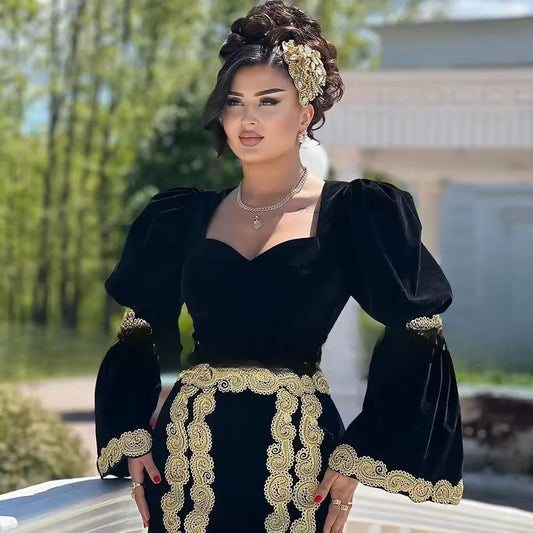 Customized Vestidos Formales Traditional Kosovo Albanian Evening Dresses Long Sleeves Applique Prom Dress Robe De Soirée De Mari