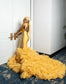 Gorgeous Mermaid Prom Dresses Sheer Neck Lace Appliques Beaded Ruffles Train Evening Gowns Backless Women Formal Party Dresses