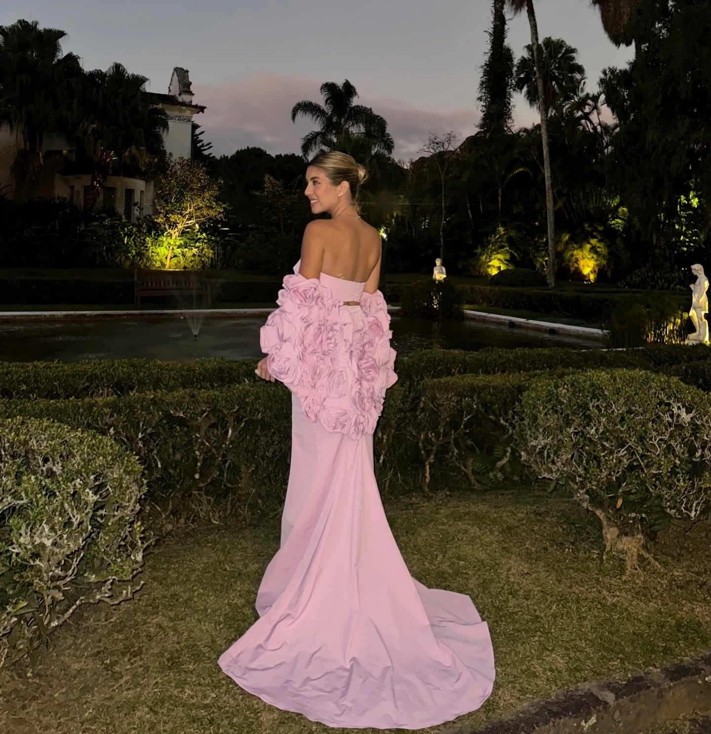 Sexy Pink Three Pieces Prom Dresses With Flower Cape Ruffles Mermaid Long Evening Dressing Gowns Maternity Dress