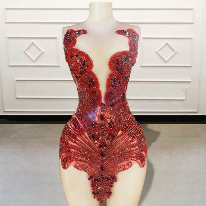 Vestidos de baile curtos e sensuais, transparentes, deslumbrantes, com contas de cristal e diamantes, pretos, para meninas, minivestido de coquetel para festa de aniversário, feito sob medida