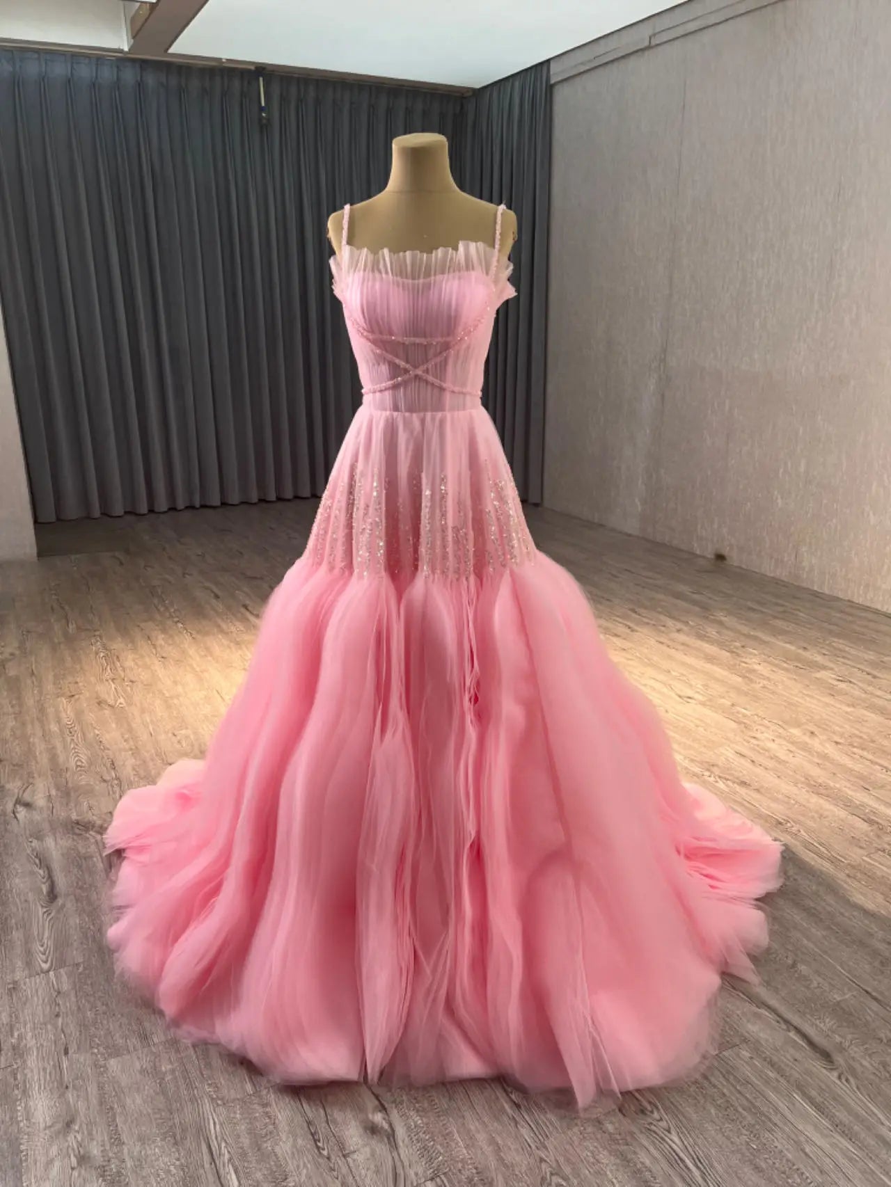Pink A-line Spaghetti Straps Evening Dresses Woman Elegant Saudi Arabia Wedding Guest Dress