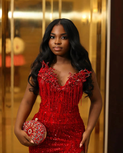 African Sparkle Beading Birthday Dress Black Girls Wedding Party Dresses Photoshoot Bridal Dress Aso Ebi Wedding Reception Dress