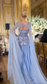 Sexy A Line Off The Shoulder Maxi Long Party Light Blue Chiffon Prom Dresses Evening Dress
