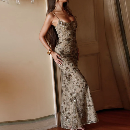 Sexy Backless Bandage Lace-Up Long Dress Women's Elegant Off Shoulder Height Waist Suspender Dress Casual Sleeveless Shinny Gowns