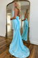 Sexy Mermaid Low V Neck Halter Sleeveless Prom Party Dress Open Back Bow Knot Evening Party Dress