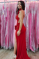 Sexy & Hot Halter Sleeveless 3D Flowers Prom Party Dress Open Back High Side Slit and Train Evening Formal Gown