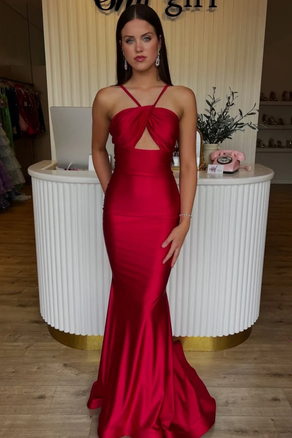 Sexy & Hot Mermaid Halter Strapless Sleeveless Pleated Floor Length Prom Party Dress Evening Gown Cocktail Dress