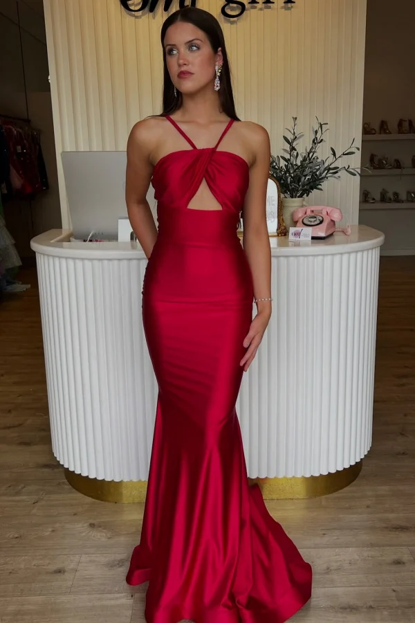 Sexy & Hot Mermaid Halter Strapless Sleeveless Pleated Floor Length Prom Party Dress Evening Gown Cocktail Dress