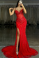 Sexy & Hot Sheath Sweetheart Neck Straps Sleeveless Beaded Pleated Prom Party Dress High Side Slit and Train Evening Gown