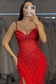 Sexy & Hot Sheath Sweetheart Neck Straps Sleeveless Beaded Pleated Prom Party Dress High Side Slit and Train Evening Gown