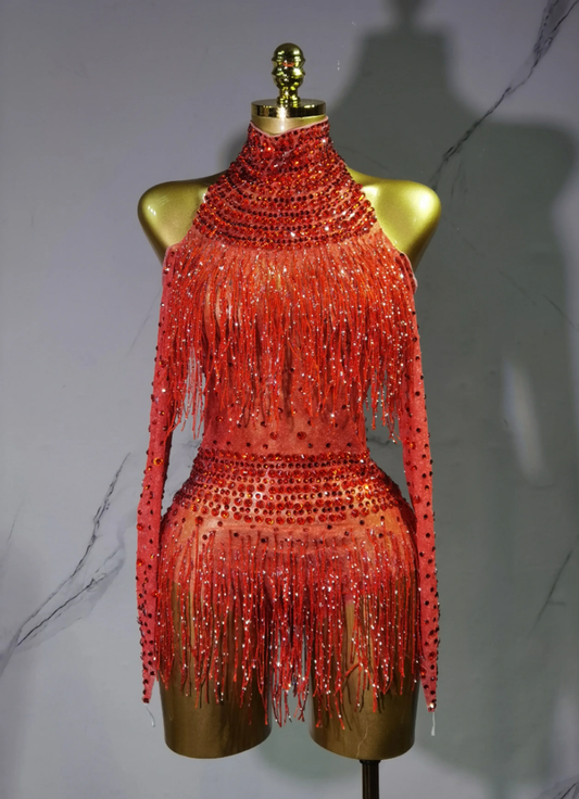 Sexy Performance Dance Costume Singer Dancer Stage Wear Sparkly Rhinestones Sequins Tassel Bodysuit for Women Birthday Outfit
