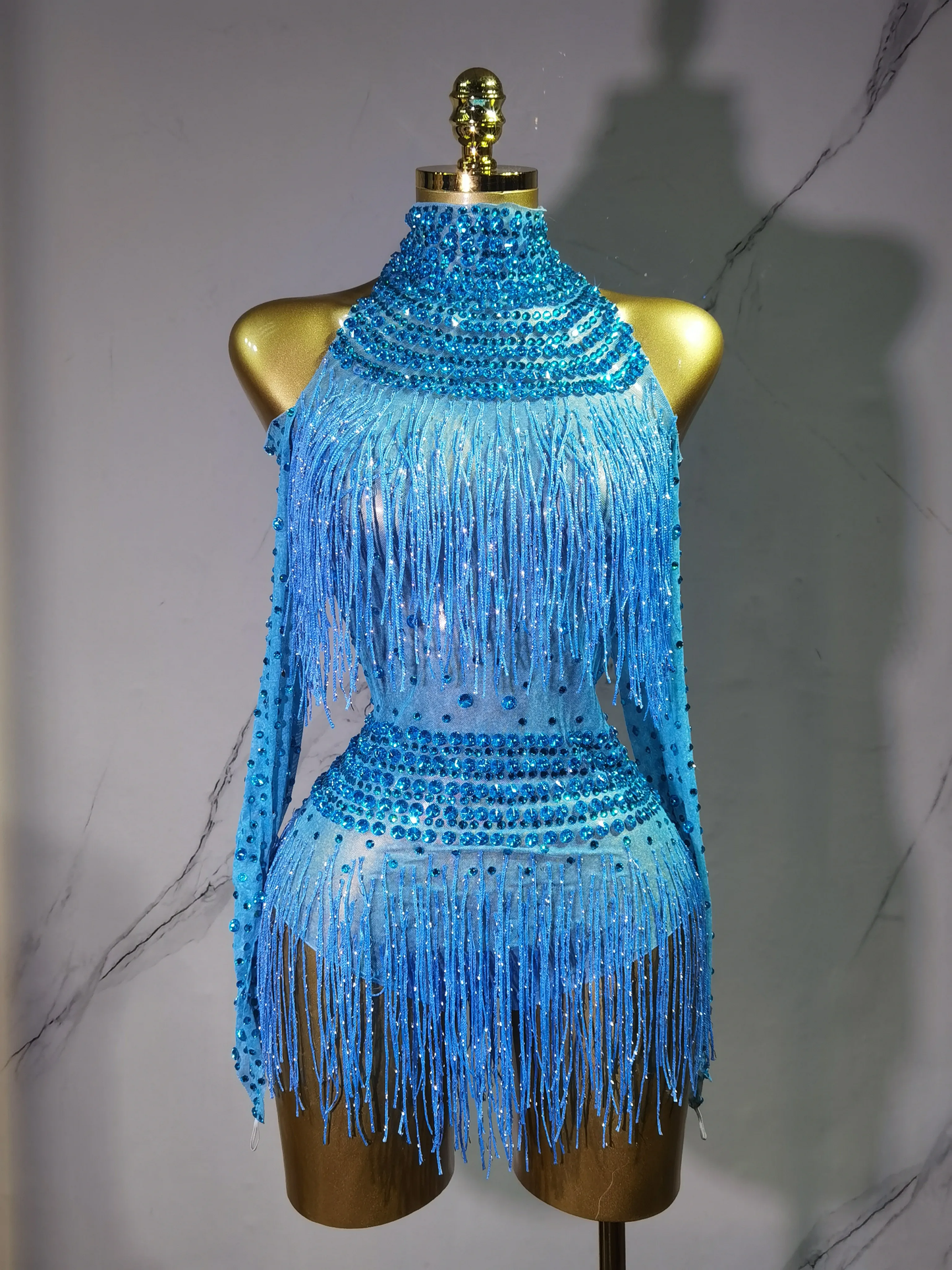Sexy Performance Dance Costume Singer Dancer Stage Wear Sparkly Rhinestones Sequins Tassel Bodysuit for Women Birthday Outfit