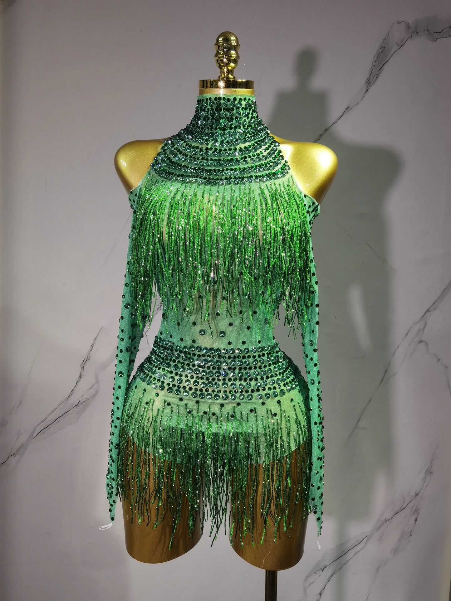 Sexy Performance Dance Costume Singer Dancer Stage Wear Sparkly Rhinestones Sequins Tassel Bodysuit for Women Birthday Outfit