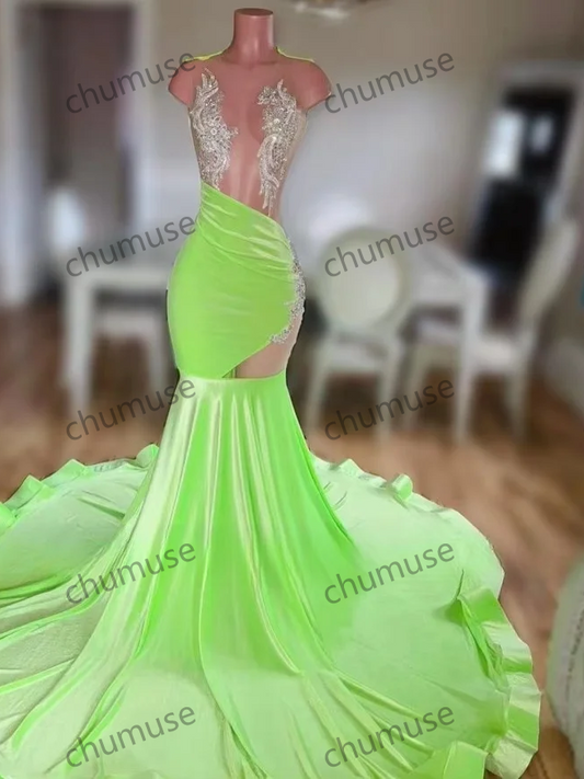 Vestidos de fiesta sexys transparentes con cristales y sirena 