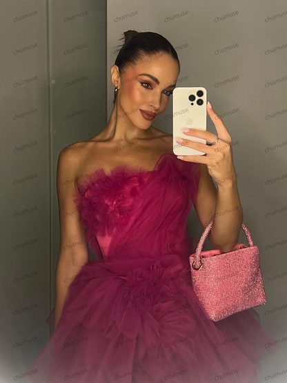 فستان قصير من التول للحفلات الراقصة بدون حمالات منتفخ للغاية مقاس كبير مصنوع حسب الطلب للنساء، فستان كوكتيل قصير الطول لحفلات أعياد الميلاد