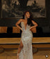 Sparkle Silver Sequin High Split Prom Dresses Black Girls 2025 Exquisite Crystal Deep V-Neck Evening Gowns African Customized