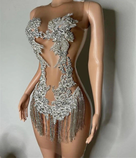 Silver See Through Short Prom Dresses Black Girls Beaded Birthday Party Dresses African Cocktail Dresses Homecoming Customized