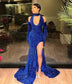 Customized Sexy Gray Sequins Prom Dresses African Women High Slit Evening Birthday Gowns Black Girls Robe De Soriee