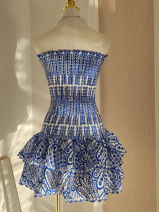 Sheath Strapless Royal Blue Lace Vacation Dress Short Birthday Dresses