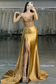 Sheath Strapless Sleeveless Beaded Pleated Prom Party Dress High Side Slit and Train Evening Formal Gown