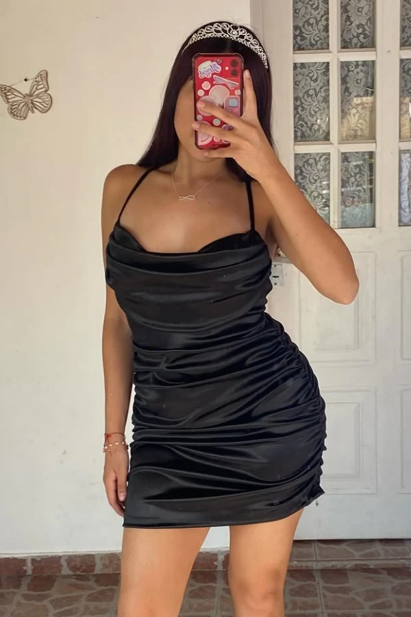 Sheath Strapless Spaghetti Straps Ruched Black Homecoming Dress