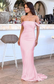 Shoulder Satin Pink Evening Dress UK Floor length Mermaid