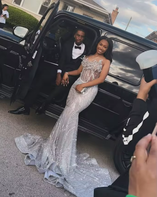 Silver Long Mermaid Sparkly Evening Party Dresses Luxury Crystal Gillter Skirt Black Girl Birtdahy Prom Gala Gown Custmosized