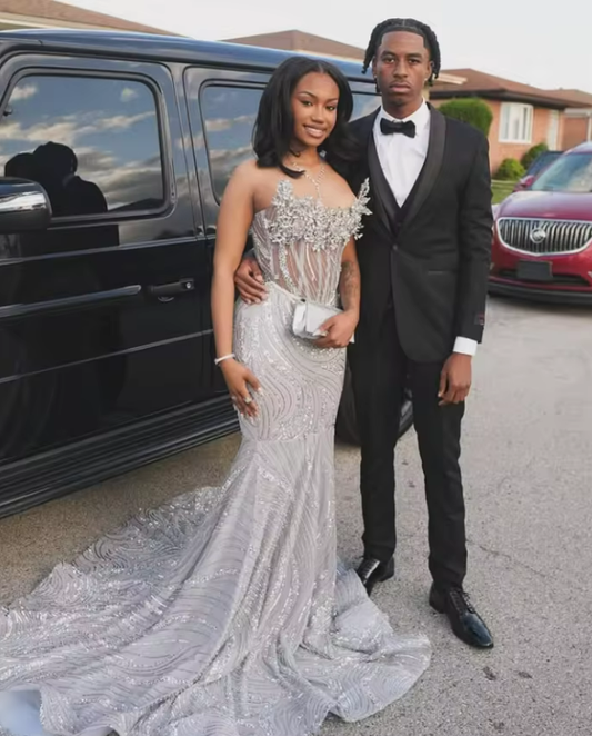 Silver Long Mermaid Sparkly Evening Party Dresses Luxury Crystal Gillter Skirt Black Girl Birtdahy Prom Gala Gown Custmosized