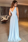 Simple A-Line Low V Neck Sleeveless Pleated Ruched Beade Prom Party Dress High Side Slit and Train Formal Evening Dress Cocktail Dress