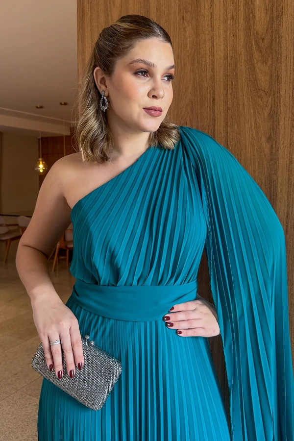 Simple A-Line One Shoulder Sleeveless Pleated Floor Length Prom Party Dress Evening Gown Cocktail Dress