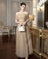 Simple A Line Off the Shoulder Mocha Tulle Long Prom Dress Evening Dres