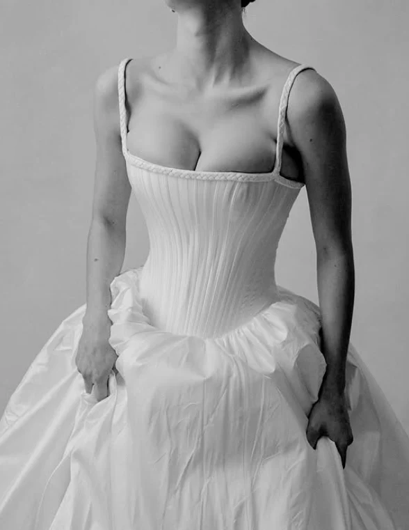 Simple Ball Gown Spaghetti Strap White Satin Prom Dress Wedding Dress