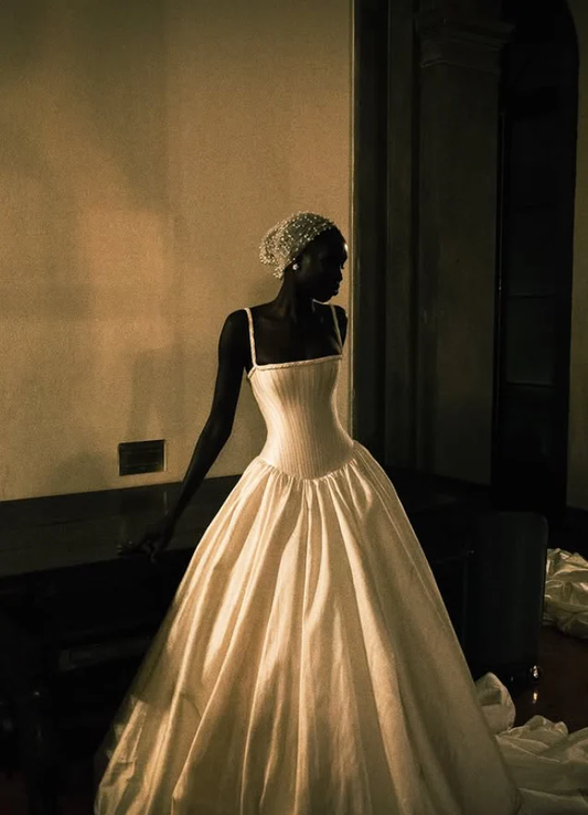 Simple Ball Gown Spaghetti Strap White Satin Prom Dress Wedding Dress