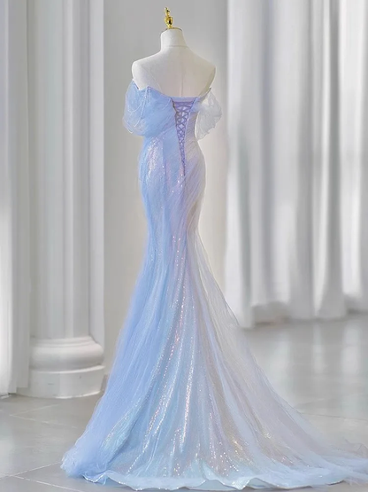 Sleeveless New Luxury Evening Dress Off The Shoulder Sequined Banquet Mermaid Prom Dress Lace Up