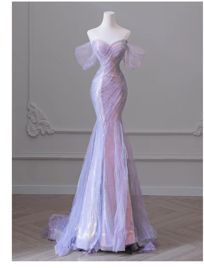 Sleeveless New Luxury Evening Dress Off The Shoulder Sequined Banquet Mermaid Prom Dress Lace Up