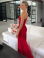Spaghetti Straps Sheath Long Prom Dresses With Split