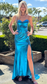 Sparkle Blue Strapless Mermaid Prom Dresses Long Evening Party Dresses