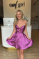 Sparkly A-Line Strapless Dark Purple Satin Homecoming Dresses
