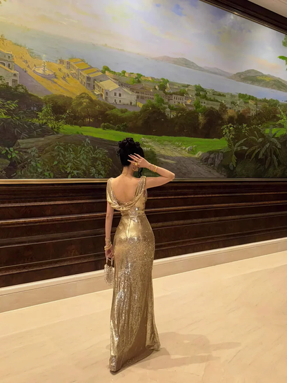 Sparkly Mermaid Off the Shoulder Sleeveless Backless Floor-Length Prom Dress