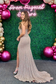 Sparkly Mermaid Strapless Blush Sequins Slit Prom Dress with Beading