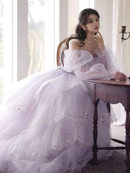 Sparkly Prom Dresses Purple Prom Dresses Robes Cocktail Off The Shoulder Prom Dresses Long Sleeve Prom Dresses