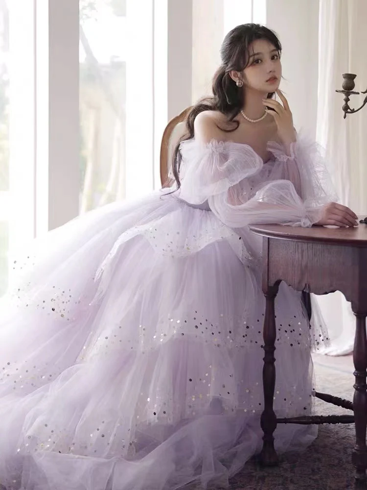 Sparkly Prom Dresses Purple Prom Dresses Robes Cocktail Off The Shoulder Prom Dresses Long Sleeve Prom Dresses