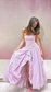 Strapless Lilac Pleated Slit Party Dress,Formal Prom Gown Birthday Party Dress