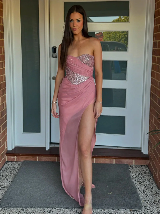 Strapless Sequin Mermaid Prom Dress With Split