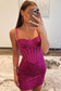 Straps Bodycon Fuchsia Sequins Short Homecoming Dress