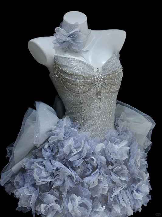 Stunning A Line Sweetheart Neck Beaded Sequin Purple Floral Tulle Homecoming Dresses Birthday Dresses