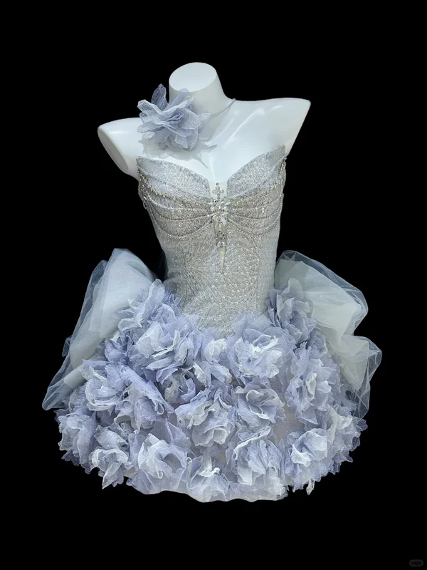 Stunning A Line Sweetheart Neck Beaded Sequin Purple Floral Tulle Homecoming Dresses Birthday Dresses